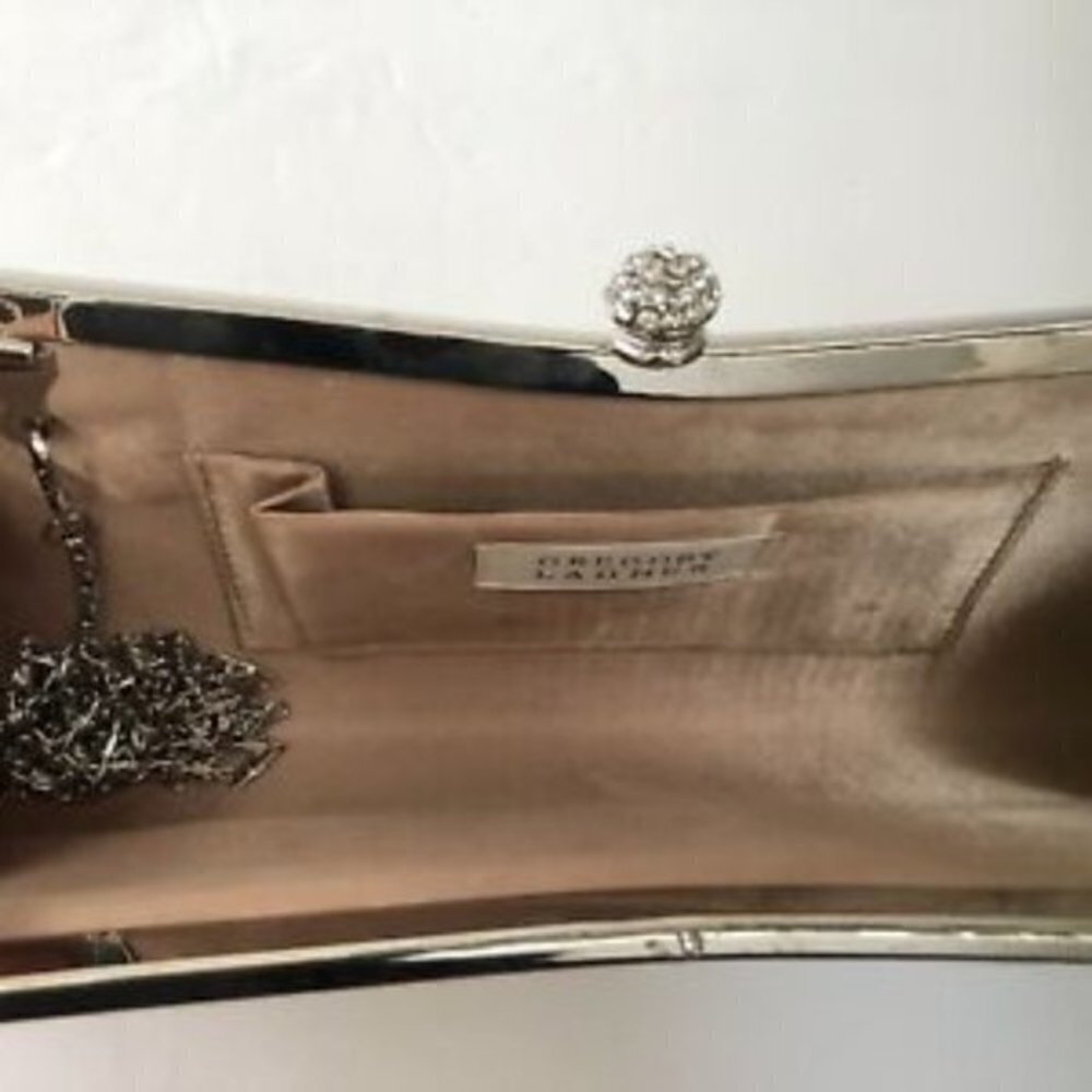 Gregory Ladner Clutch Handbag Gold Evening Bag With Silver Chain View 5
